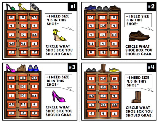 Job Skills Task Cards - Life Skills - Shoe Store - Reading - Math