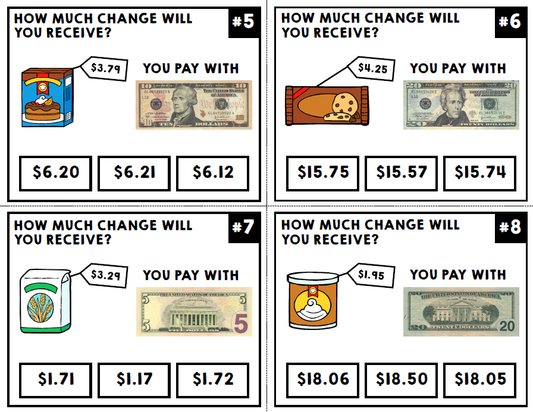 Life Skills - Task Cards - Money - Calculating Change and Totals - BUNDLE