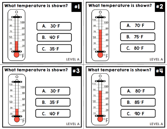 Telling Temperature - Thermometer - Life Skills - Special Education - Task Cards