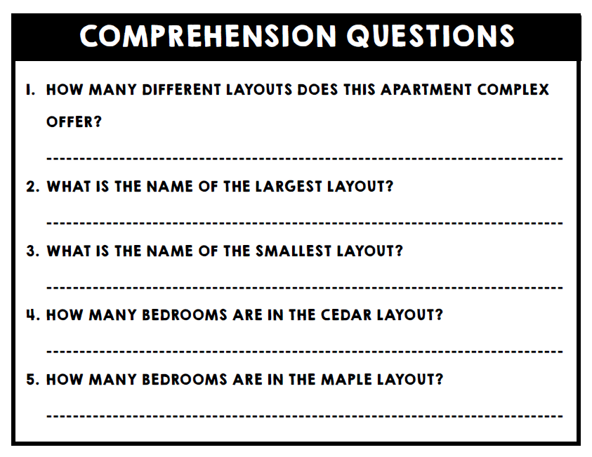 Life Skills Apartment Comprehension Questions - GOOGLE