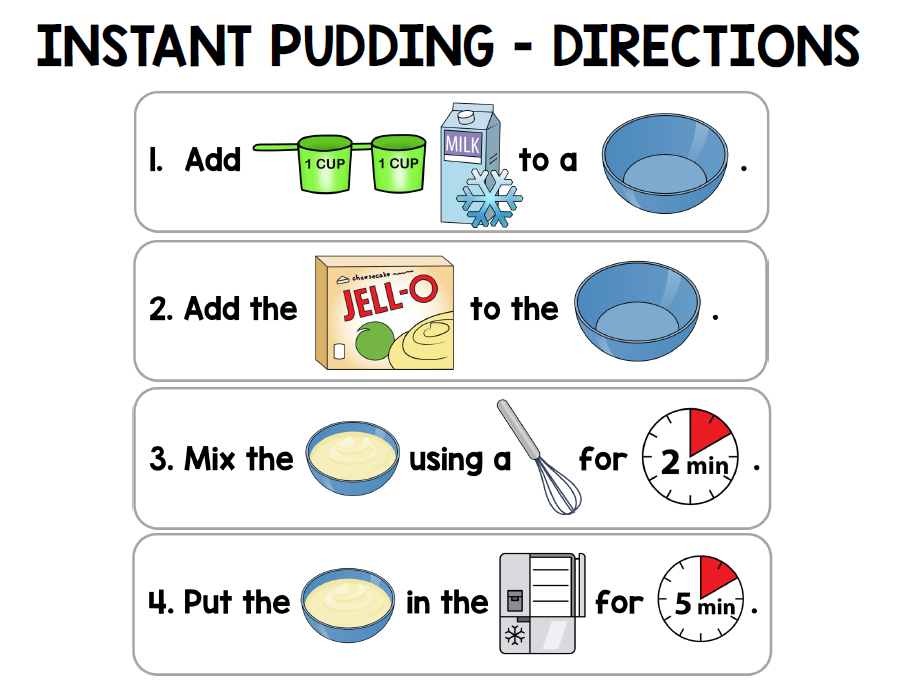 Life Skills Visual Recipe and Task Analysis - Instant Pudding