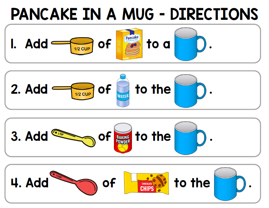 Life Skills Visual Recipe and Task Analysis - Pancake in a Mug