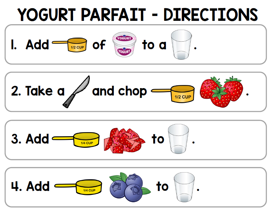 Life Skills Visual Recipe and Task Analysis - Yogurt Parfait