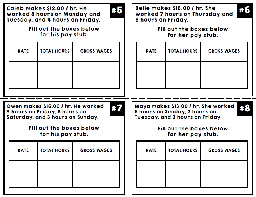 Life Skills Math - Pay Stub Task Cards - Job Skills