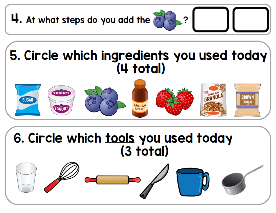 Life Skills Visual Recipe and Task Analysis - Yogurt Parfait