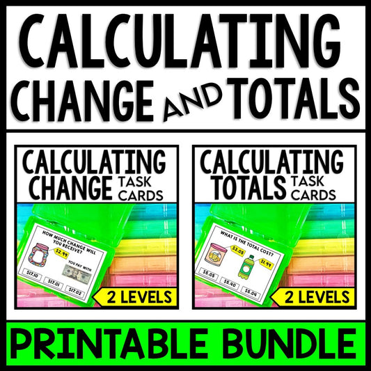 Life Skills - Task Cards - Money - Calculating Change and Totals - BUNDLE