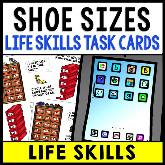 Job Skills Task Cards - Life Skills - Shoe Store - Reading - Math - GOOGLE