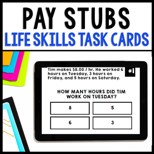 Life Skills Math - Pay Stub Task Cards - Job Skills - GOOGLE