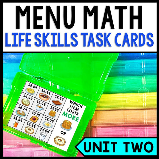 Life Skills Task Cards - Menu Math - Money - Budget - Dollar Up