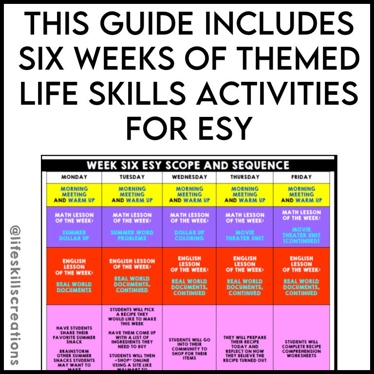 ESY Life Skills Scope and Sequence Pacing Guide - FREEBIE