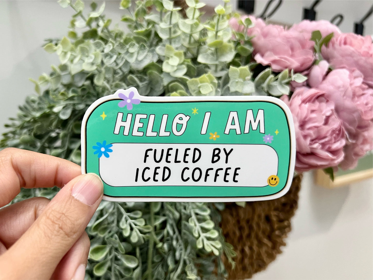 Hello I am Fueled by Iced Coffee Vinyl Sticker