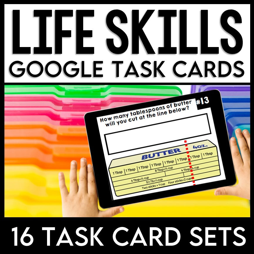 Life Skills - Task Cards GOOGLE Bundle - Cooking - Reading - Math - Money