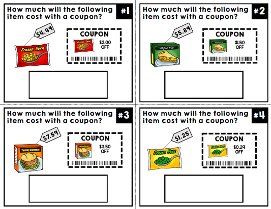 Life Skills - Task Cards - Shopping - Coupons - Money - Math - Grocery Store