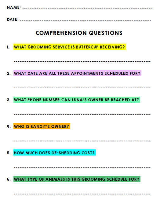 Life Skills - Real World Documents - Reading Comprehension Worksheets