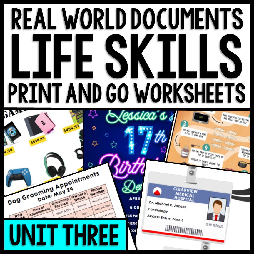 Life Skills - Real World Documents - Reading Comprehension Worksheets