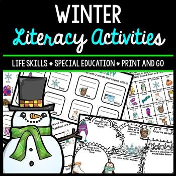 Winter Literacy - Special Education - Life Skills - Print & Go - Reading