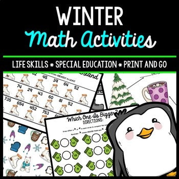 Winter Math - Special Education - Life Skills - Print & Go Worksheets