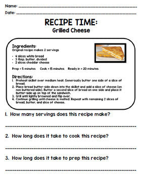 Life Skills - Recipe Comprehension - Cooking - Special Education - Unit One