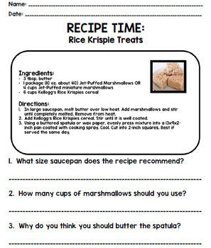 Life Skills - Recipe Comprehension - Cooking - Special Education - Unit One