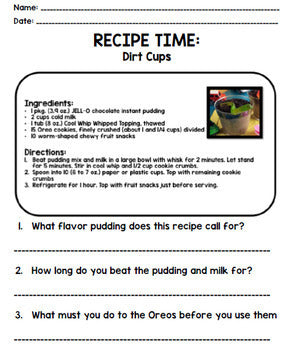 Life Skills - Recipe Comprehension - Cooking - Special Education - Unit Two