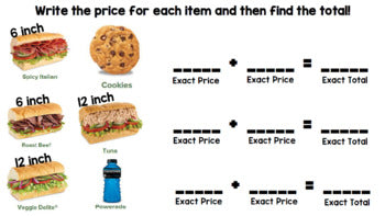 Life Skills Menu Math and Money Practice: Subway