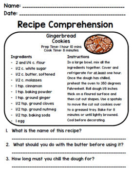 Life Skills Reading: Recipe Comprehension - Christmas / Holiday Edition!