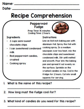 Life Skills Reading: Recipe Comprehension - Christmas / Holiday Edition!