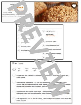 Life Skills Reading - Banana Crumb Muffin Recipe Comprehension. QR Code Edition!