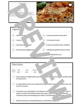 Life Skills Reading - Baked Ziti Recipe Comprehension. QR Code Edition!