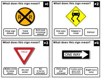 Life Skills - Reading - Road Signs - Driving Permit Practice - Cars - Task Cards