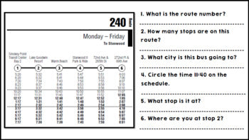 Life Skills Reading, Time and Math: Bus Schedules - Unit 2