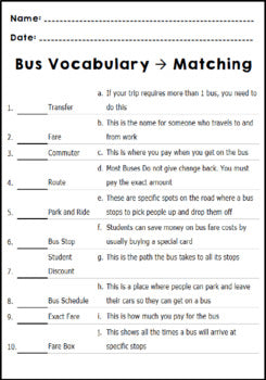 Life Skills Reading, Time and Math: Bus Schedule Vocabulary - Unit 1