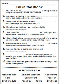 Life Skills Reading, Time and Math: Bus Schedule Vocabulary - Unit 1