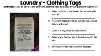 Life Skills Reading and Writing: How to Do Laundry - Clothing Tags