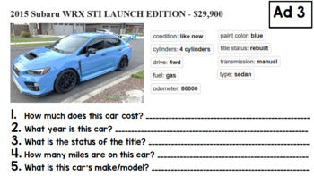 Life Skills Reading + Math: Car Payments and Insurance - Moving Out