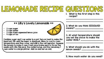 Life Skills Reading Writing and Math: Lemonade Stand - Summer Activity