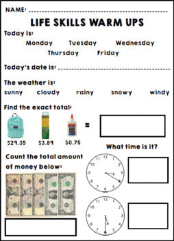 Life Skills Warm Ups - Homework - September - Back to School
