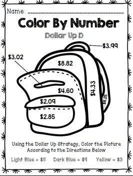 Life Skills Math and Money: Color By Number Dollar Up BACK TO SCHOOL Edition