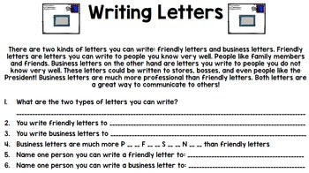 Life Skills - Reading - Writing - Friendly Letters - Special Education - Unit 1