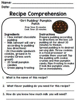 Fall Recipes - Reading Comprehension - Life Skills - Special Education - Cooking