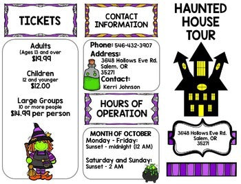 Halloween Haunted House Tour Brochure {100% Editable} {Reading} {Writing}