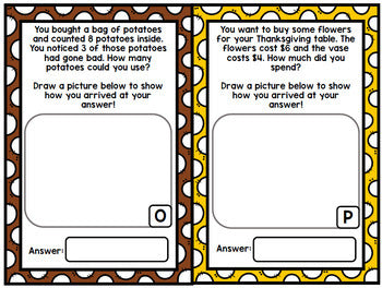 Thanksgiving Math Word Problems - Addition - Subtraction - Special Education