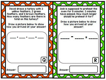 Thanksgiving Math Word Problems - Addition - Subtraction - Special Education