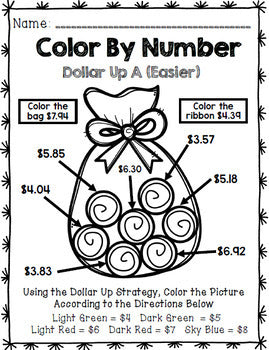Special Education Christmas - Color By Number - Dollar Up - Math - Money