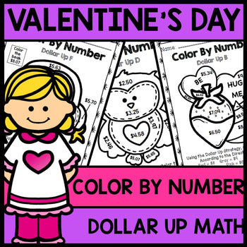 Special Education Valentine's Day - Color By Number - Dollar Up - Math - Money