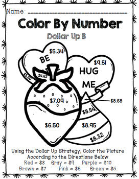 Special Education Valentine's Day - Color By Number - Dollar Up - Math - Money