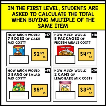 Grocery Shopping - Life Skills - Special Education - Task Cards  - Math