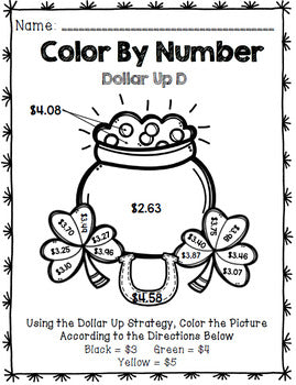 Special Education St. Patrick's Day - Color By Number - Dollar Up - Math - Money