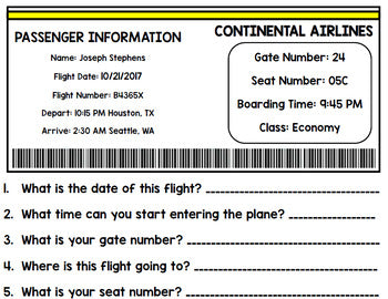 Airport - Travel - Life Skills - Special Education - Boarding Passes - Unit Two