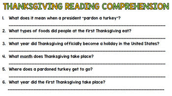 Thanksgiving Literacy - Special Education - Life Skills - Print & Go - Reading